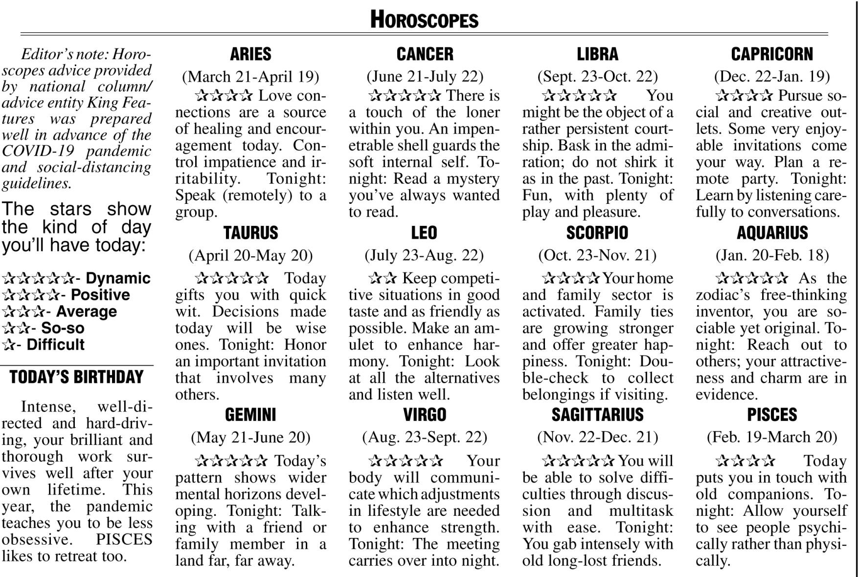 Horoscopes | Opinion | Thederrick.com