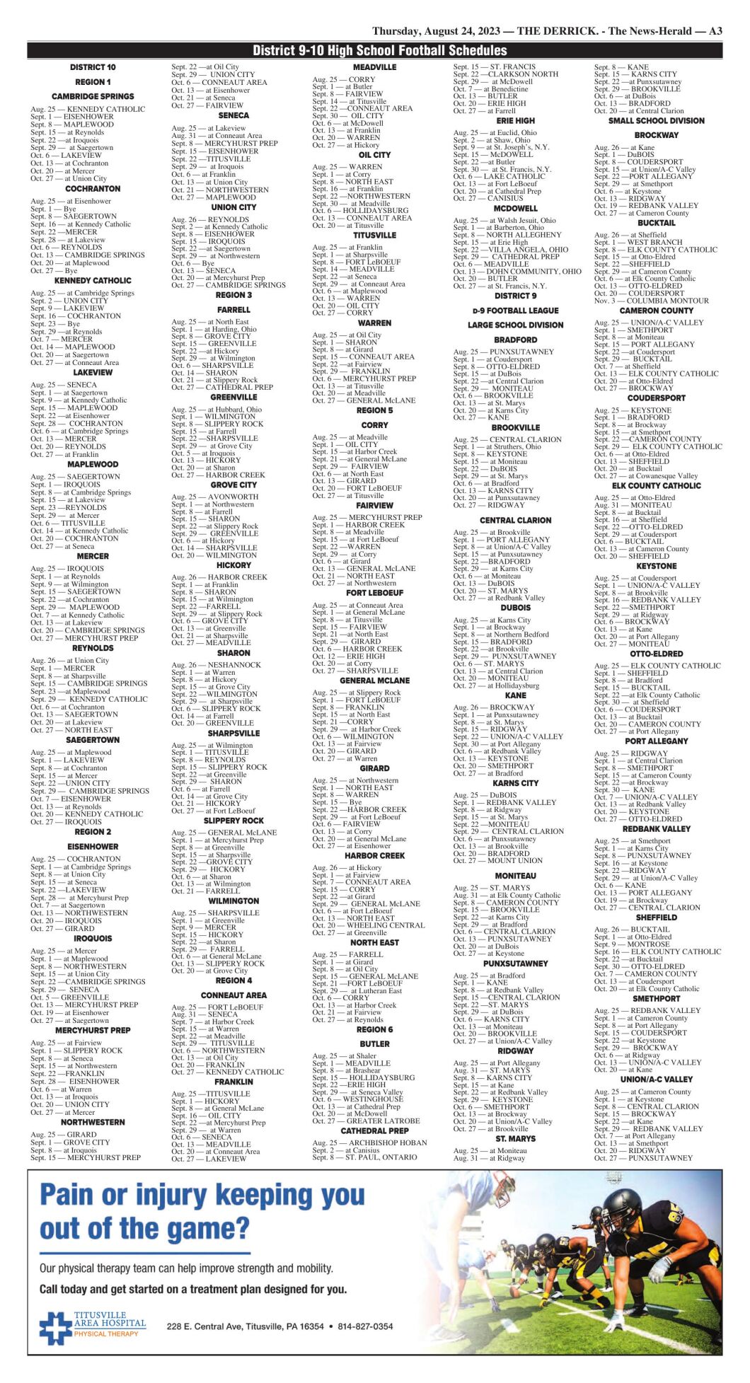 2023 Football Schedule - District News 