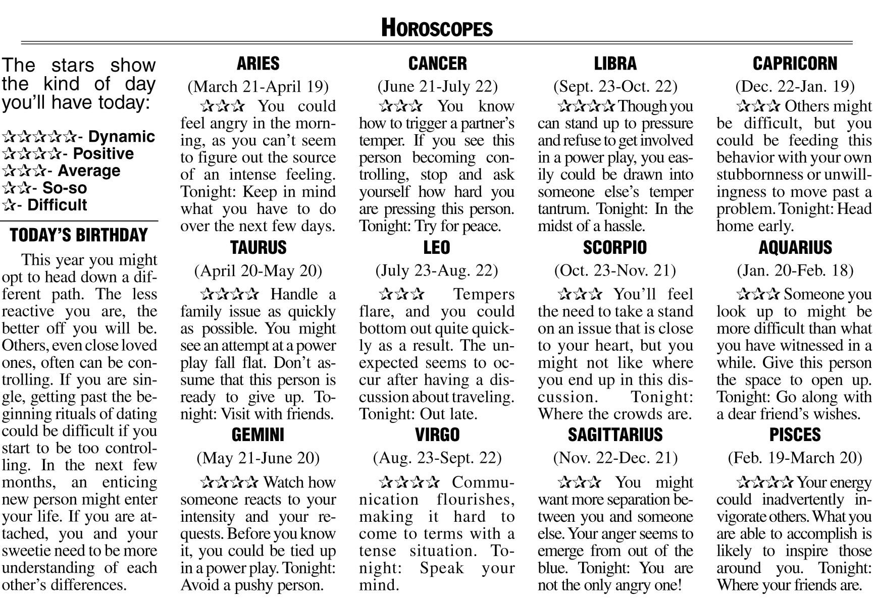 Horoscopes | Letters & Columns | Thederrick.com