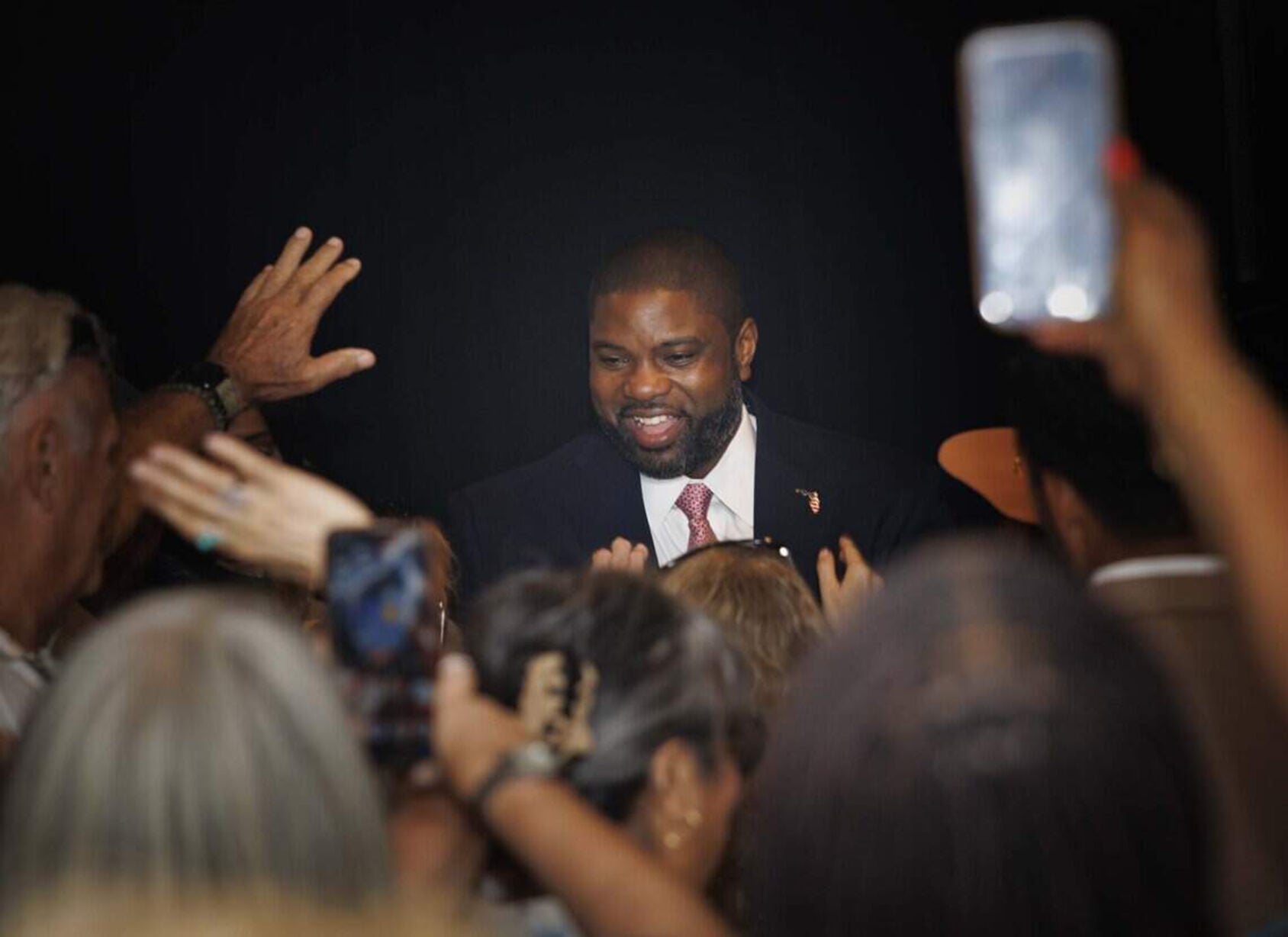 Byron Donalds campaigning at the Freedom Tower in Miami for the Florida governor race