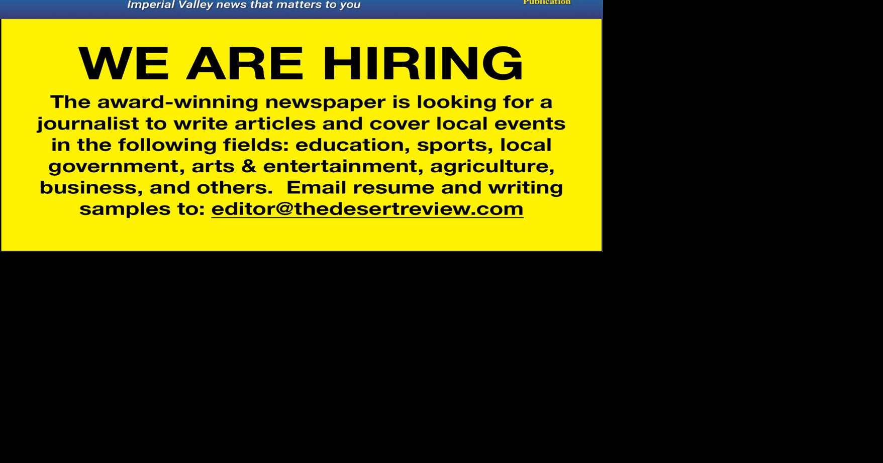 News Reporter needed at The Desert Review Announcements