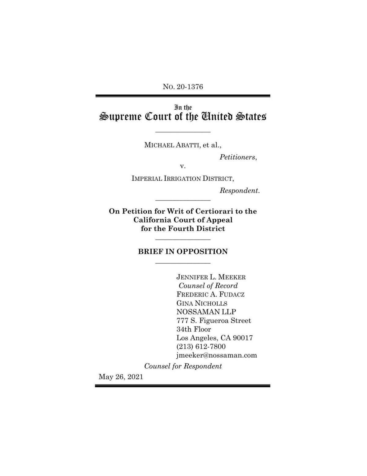 Opposition Brief Example IID files opposition brief with US Supreme Court in Abatti case | News ...