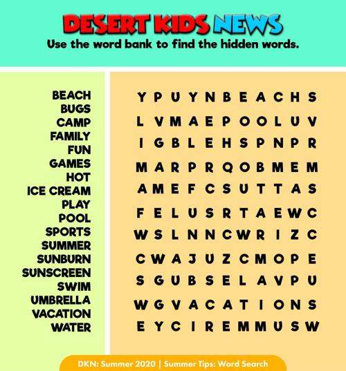 summer tips word search activity desert kids news thedesertreviewcom