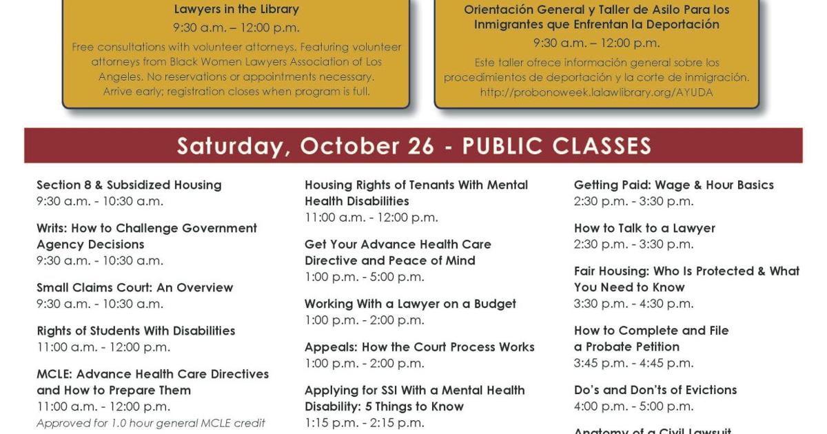 Los Angeles County Law Library Public Legal Services Fair Calendar