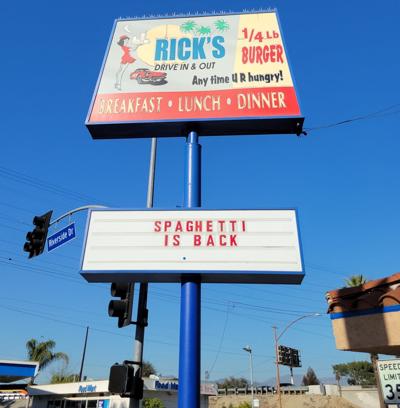 Spaghetti is back sign at Rick's