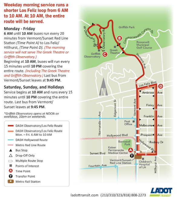 New Los Feliz and Griffith Observatory DASH bus service features