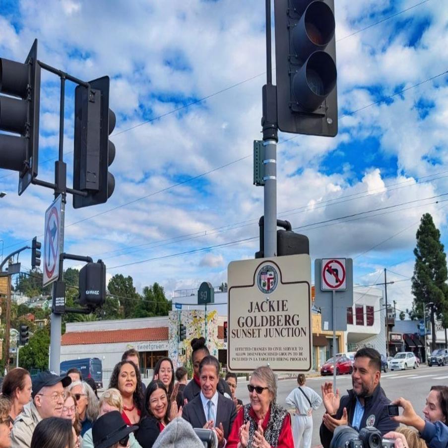 Signs designating Sunset Junction in honor of Jackie Goldberg unveiled |  Silver Lake News | theeastsiderla.com