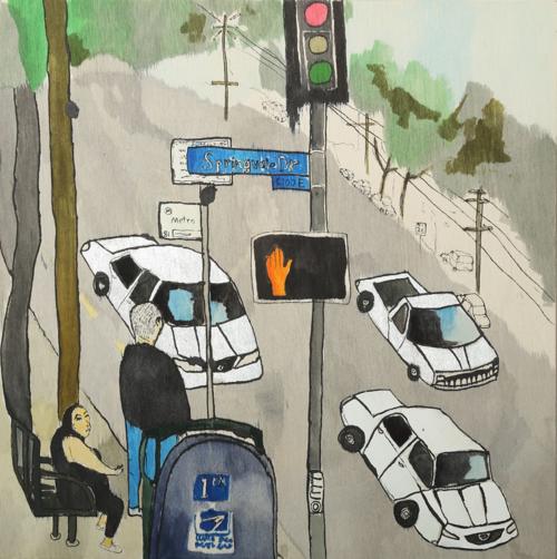 Bus Stop at Springvale and Figueroa by Gordon Henderson