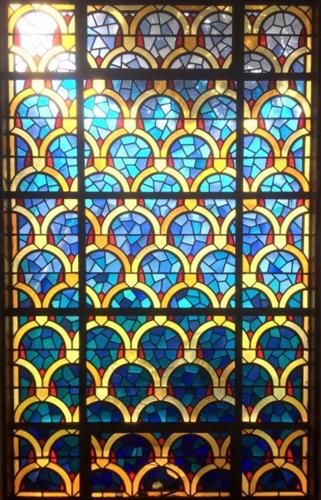 A stained glass window at Calvary Cemetery Mausoleum 600