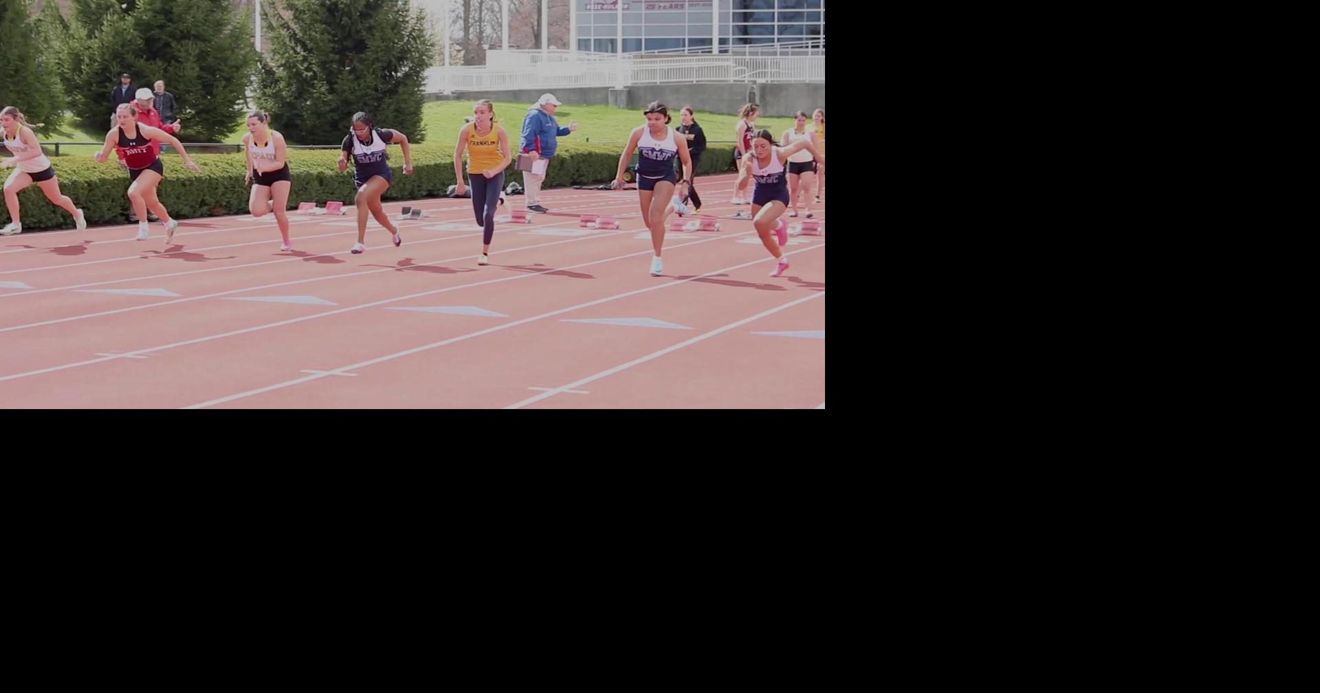 Sarah O'Day racing in the 100meter dash at the RoseHulman Early Bird