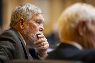 Del. Barry D. Knight at his desk during the first day of the legislative session at the Virginia State Capitol building in Richmond, Virginia, on Jan. 10, 2024.