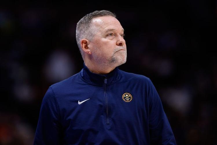 Jan 15, 2025; Denver, Colorado, USA; Denver Nuggets head coach Michael Malone looks on in the second quarter against the Houston Rockets at Ball Arena. Mandatory Credit: Isaiah J. Downing-Imagn Images