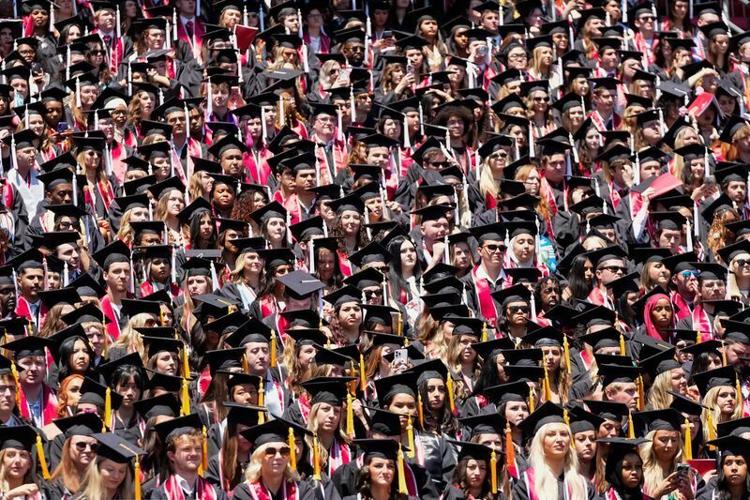 Graduates attend Ohio State University's commencement ceremony on May 10, 2026.