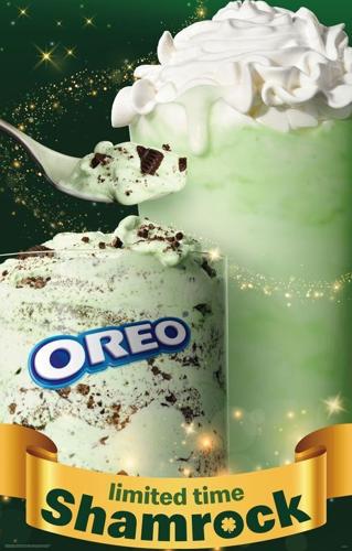McDonald's Shamrock Shake and Oreo Shamrock McFlurry are pictured.