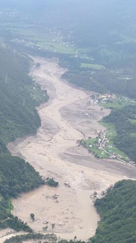 Aftermath of flash floods, in Rasuwa district