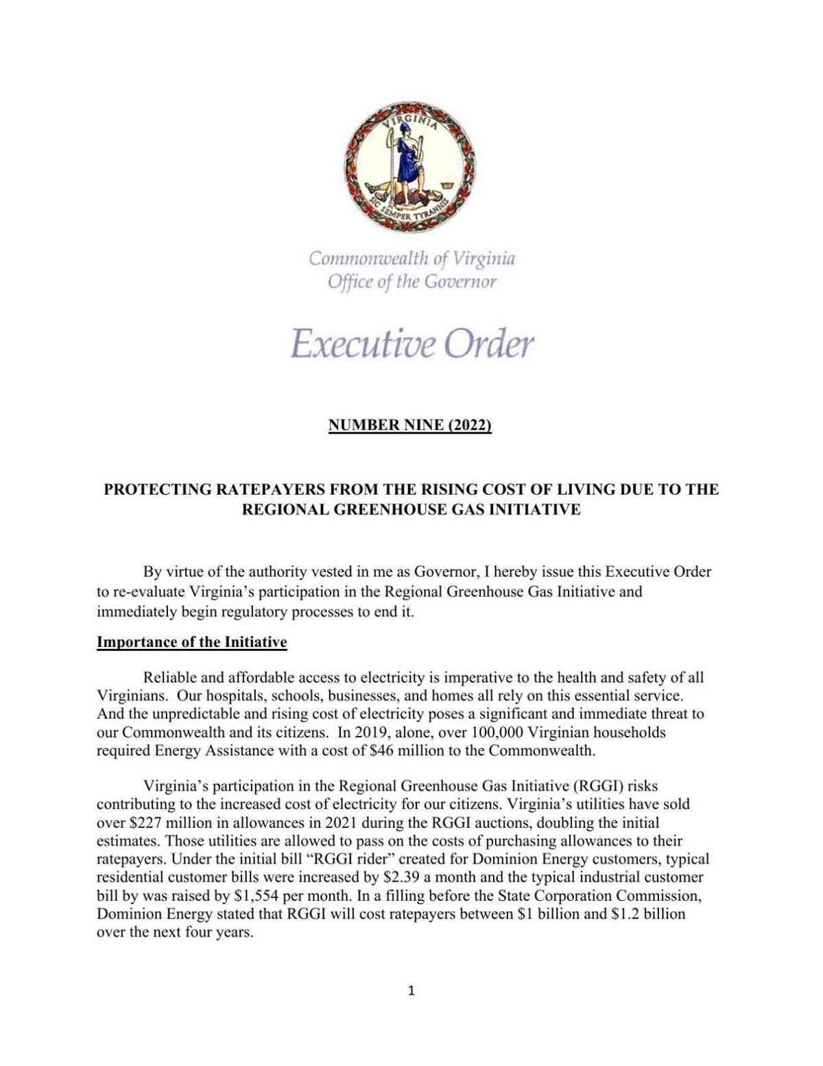 Youngkin's Order on RGGI