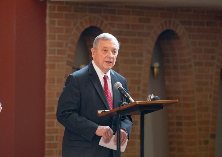 Dick Durbin speaks during the news conference discussing the federal funding he and U.S. Representative Cheri Bustos secured for the Rockford YMCA Youth Center on Thursday, Oct. 27, 2022, at Lutheran Church of the Good Shepherd in Rockford.