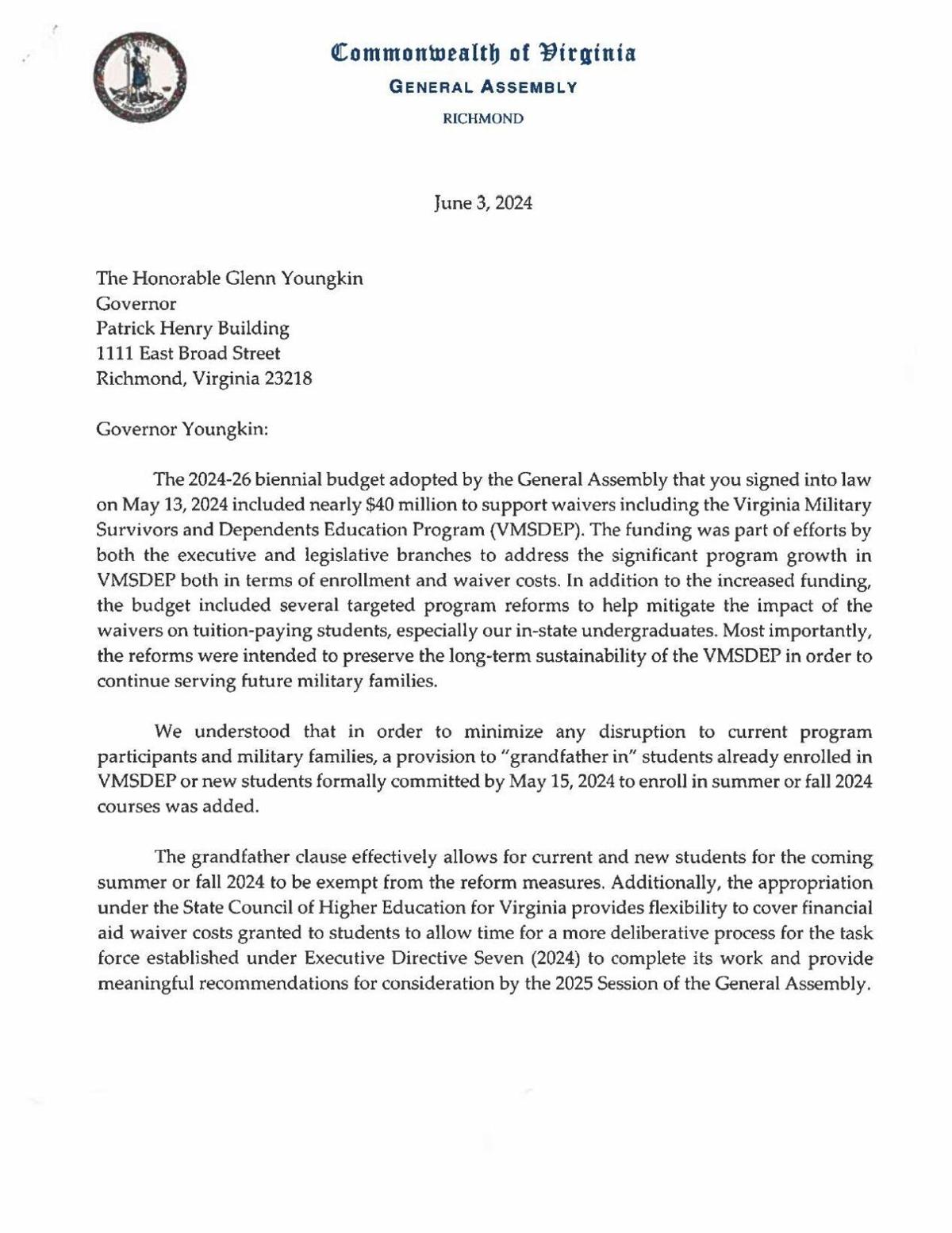 Torian and Lucas letter