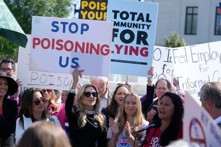 Protestors gather outside the Supreme Court as the Justices hearing arguments in Monsanto Company v. Durnell, on April 27, 2026, (copy)
