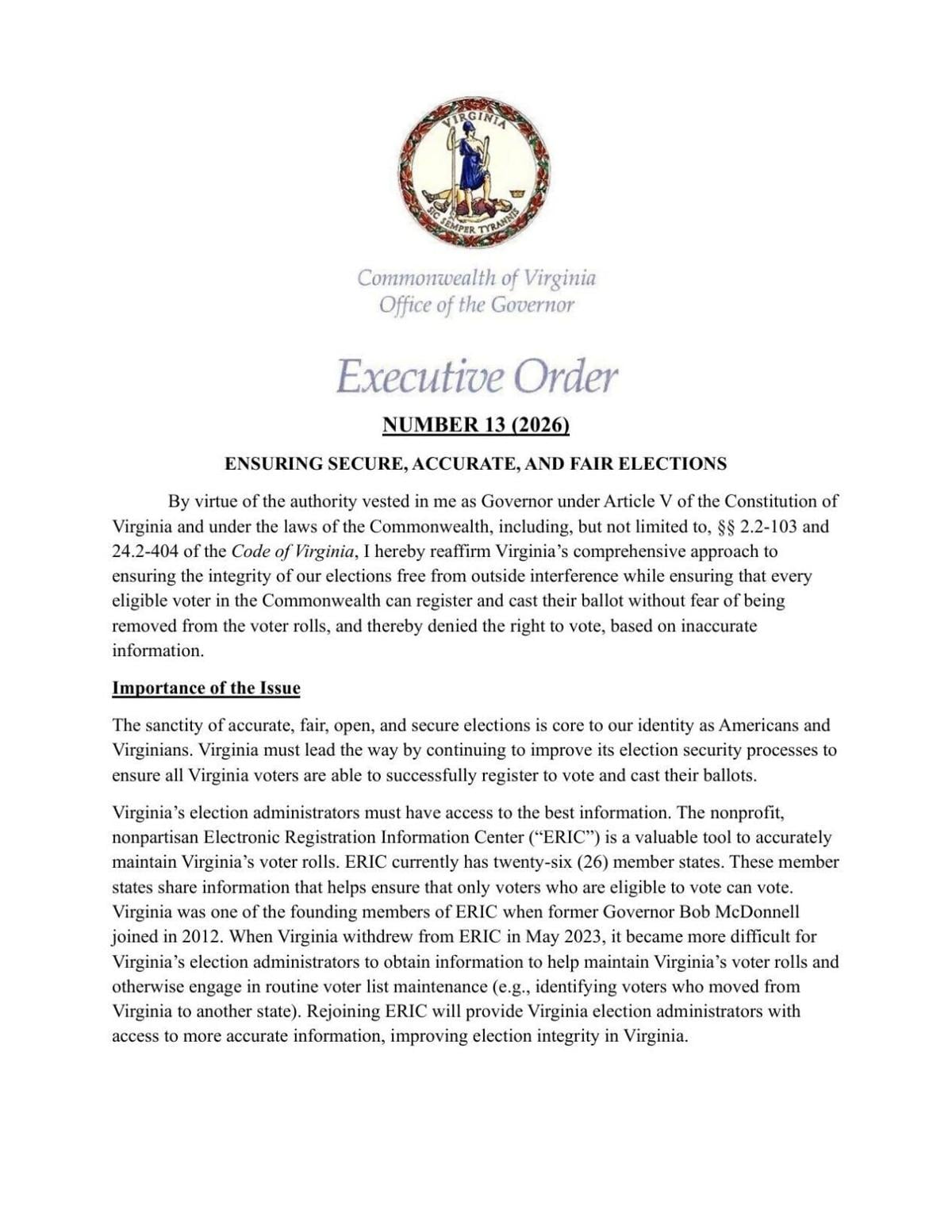 Gov. Spanberger's election security order