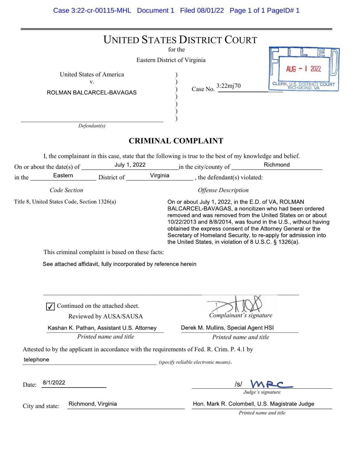 Balcarcel-Bavagas complaint