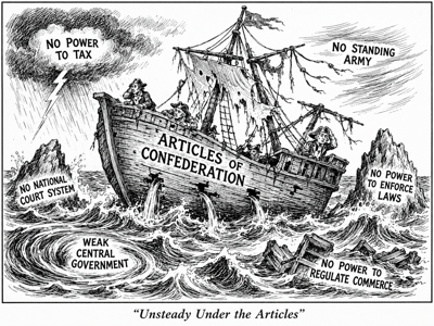 Political cartoon depicting the Articles of Confederation