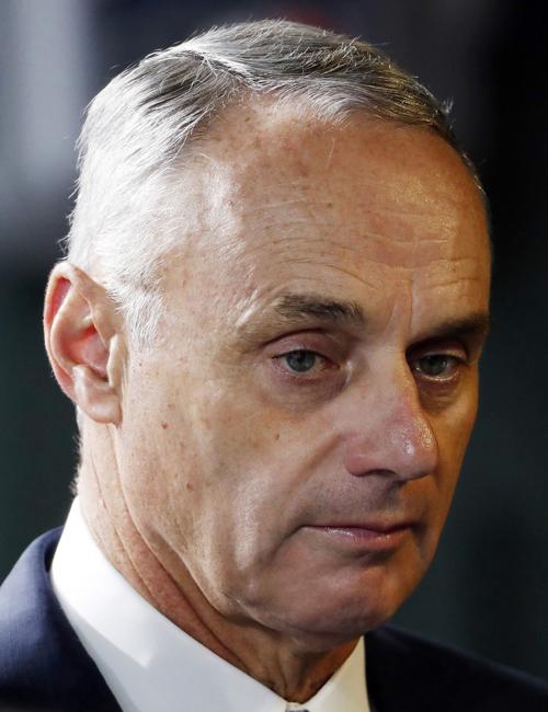 Major League Baseball Commissioner Rob Manfred looks on prior to Game 6 of the 2019 World Series between the Houston Astros and the Washington Nationals on October 29, 2019, at Minute Maid Park in Houston.