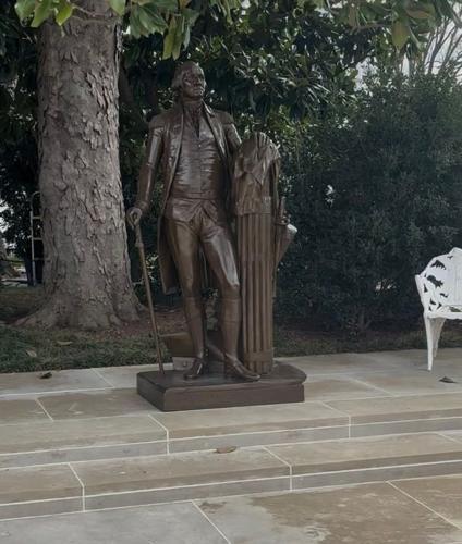 A statue of George Washington at the Rose Garden.