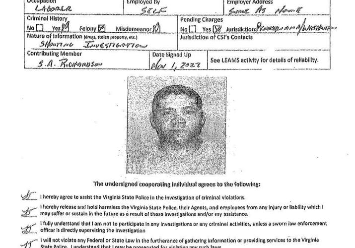 Lane Franklin Thomas' confidential informant agreement with Virginia State Police 11.1.2022