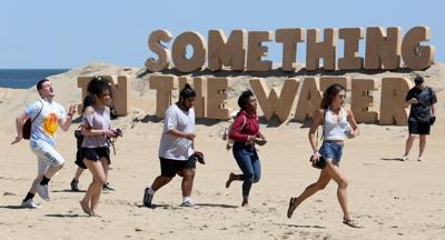 First arrivals run for a spot up front at Something in the Water on Saturday, April 27, 2019.