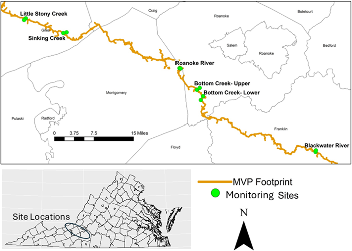 Map of Monitoring Location Above and Below MVP Crossings