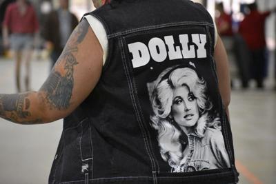 World Gay Rodeo attendee wears a Dolly Parton vest at the Reno-Sparks Livestock Events Center on Oct. 11, 2025.