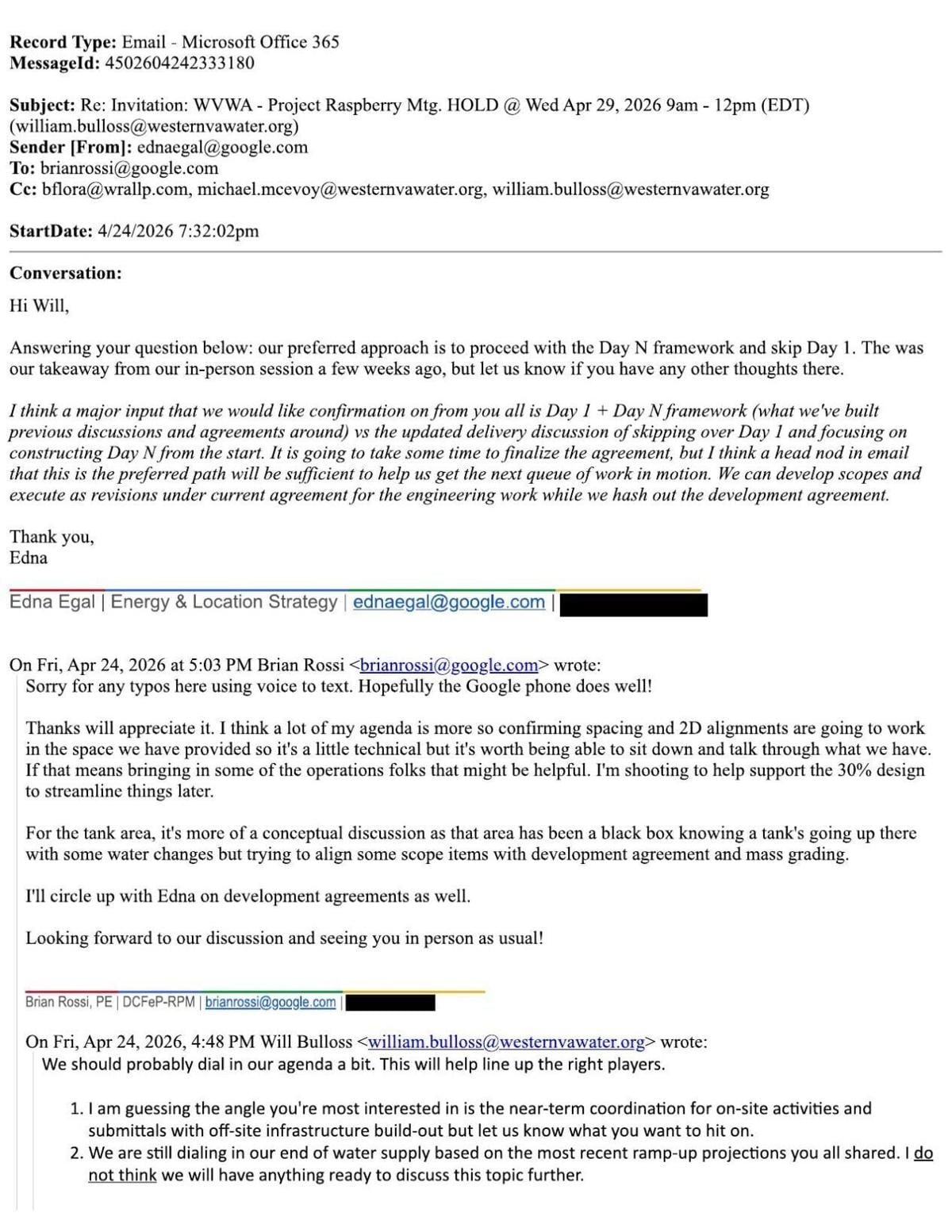 April 2026 Western Virginia Water Authority emails