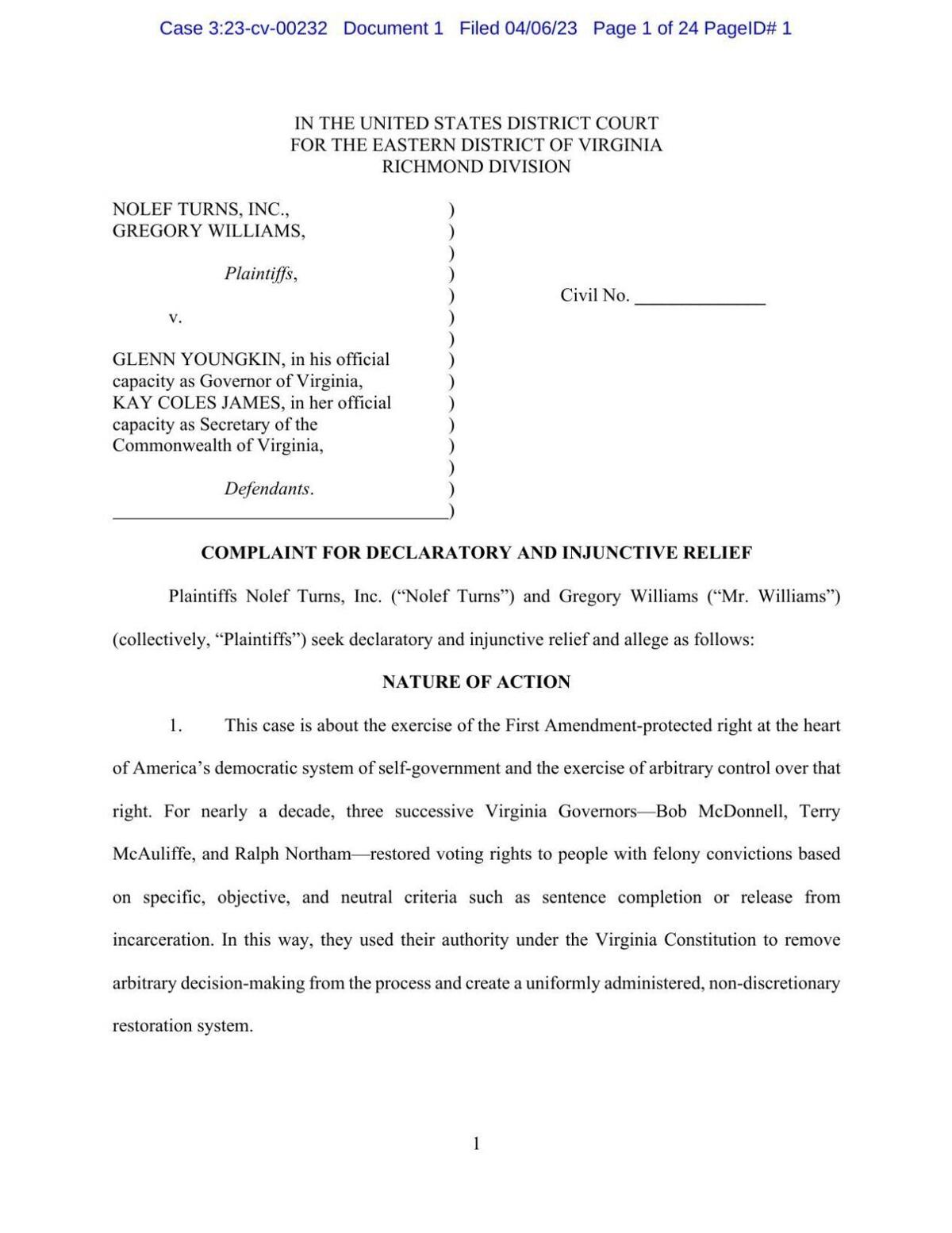 Rights restoration lawsuit