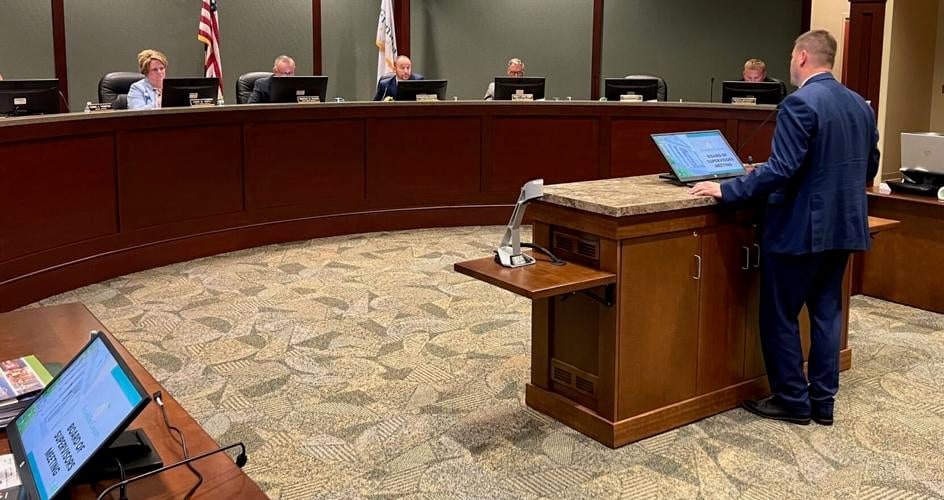 Rocky Mount Mayor C. Holland Perdue III speaks to the Franklin County Board of Supervisors