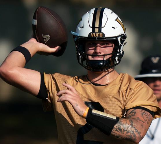 Vanderbilt quarterback Jared Curtis (2) throws during practice at Vanderbilt University Wednesday, Aug. 5, 2026.