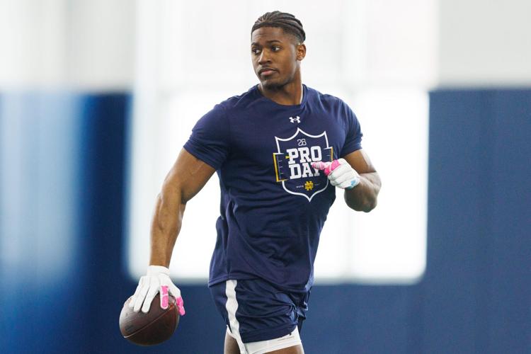 Running back Jadarian Price during Notre Dame football's Pro Day at Irish Athletic Center on Tuesday, March 24, 2026, in South