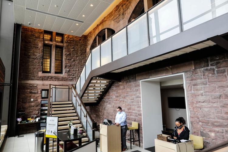 Glass atrium lobby