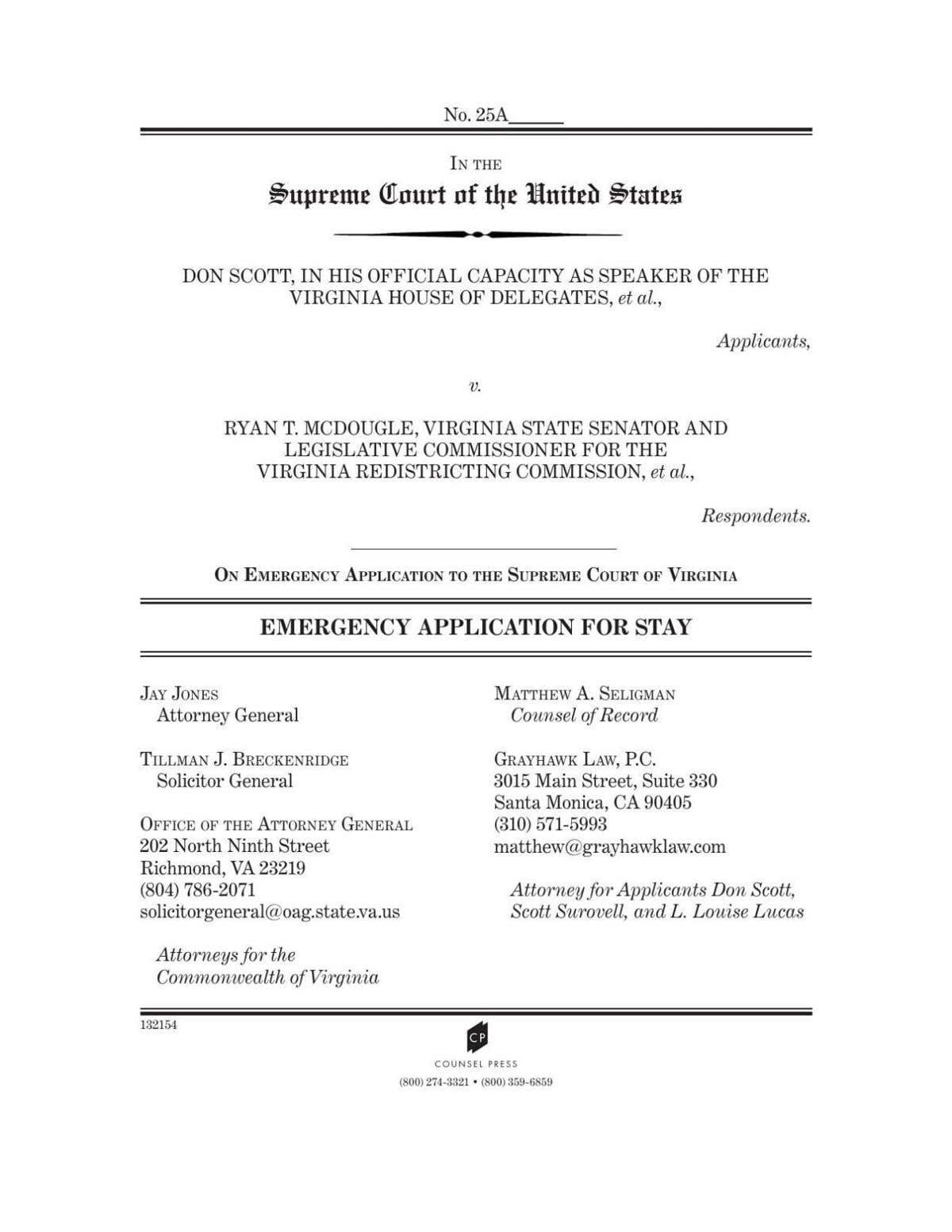 Appeal on Va. Supreme Court redistricting order