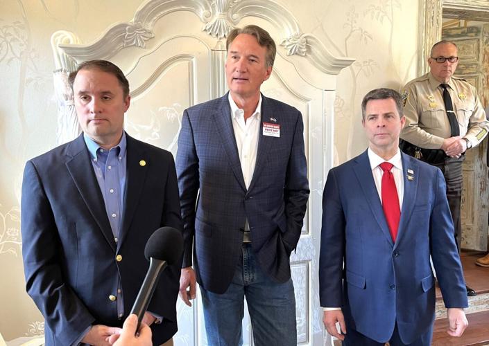 Former Attorney General Jason Miyares, former Gov. Glenn Youngkin and Congressman John McGuire