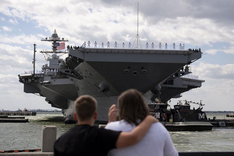 USS Gerald R. Ford aircraft carrier departs from Norfolk