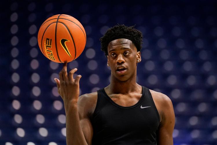Feb 24, 2026; Provo, Utah, USA; BYU Cougars forward AJ Dybantsa (3) warms up prior to a game be the UCF Knights and the BYU Cougars at Marriott Center. Mandatory Credit: Aaron Baker-Imagn Images
