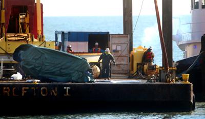 After several days of uncooperative weather conditions, the car that drove off the Virginia Beach Fishing Pier was finally retrieved Friday, Feb. 2, 2024.