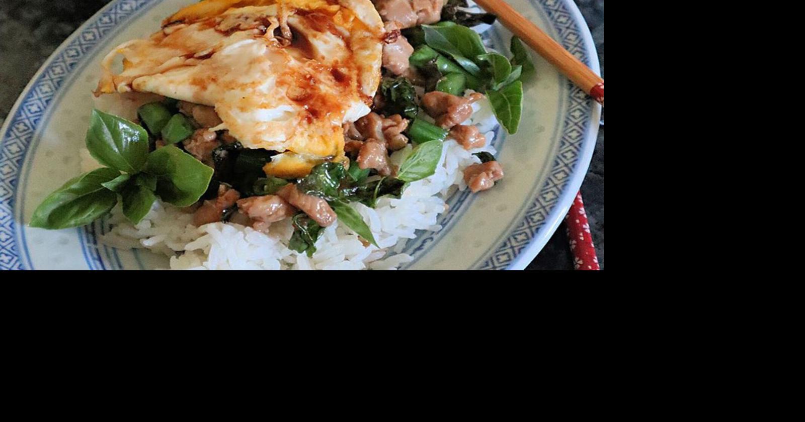 Spicy basil chicken stirfry with green beans has punch and crunch