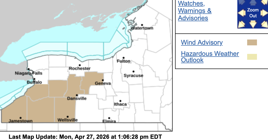 Wind Advisory Issued for Livingston and Wyoming Counties