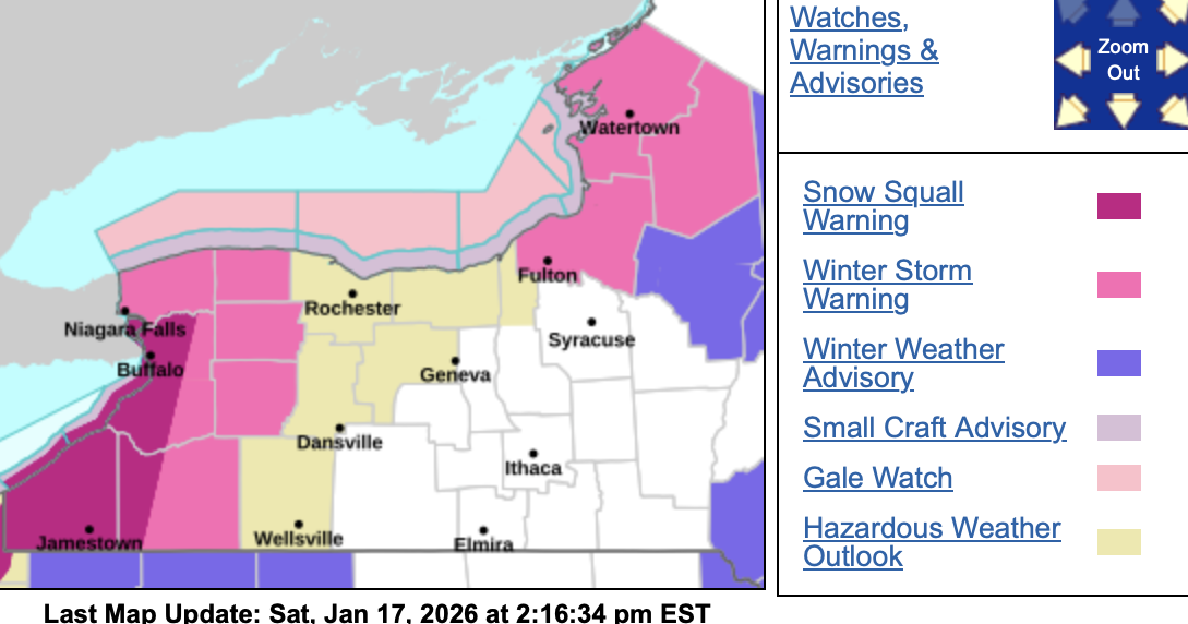 Winter storm warnings issued for Genesee, Orleans and Wyoming counties