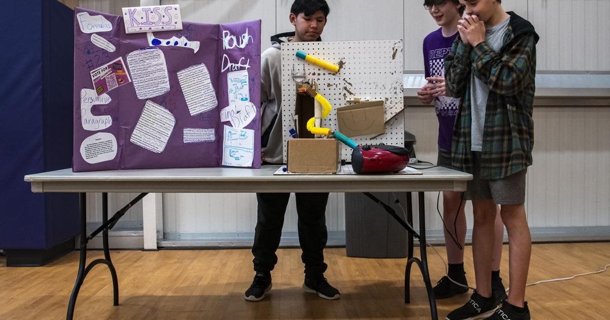8 Step Rube Goldberg Project AMS 8th graders display Rube Goldberg machines built as final projects ...