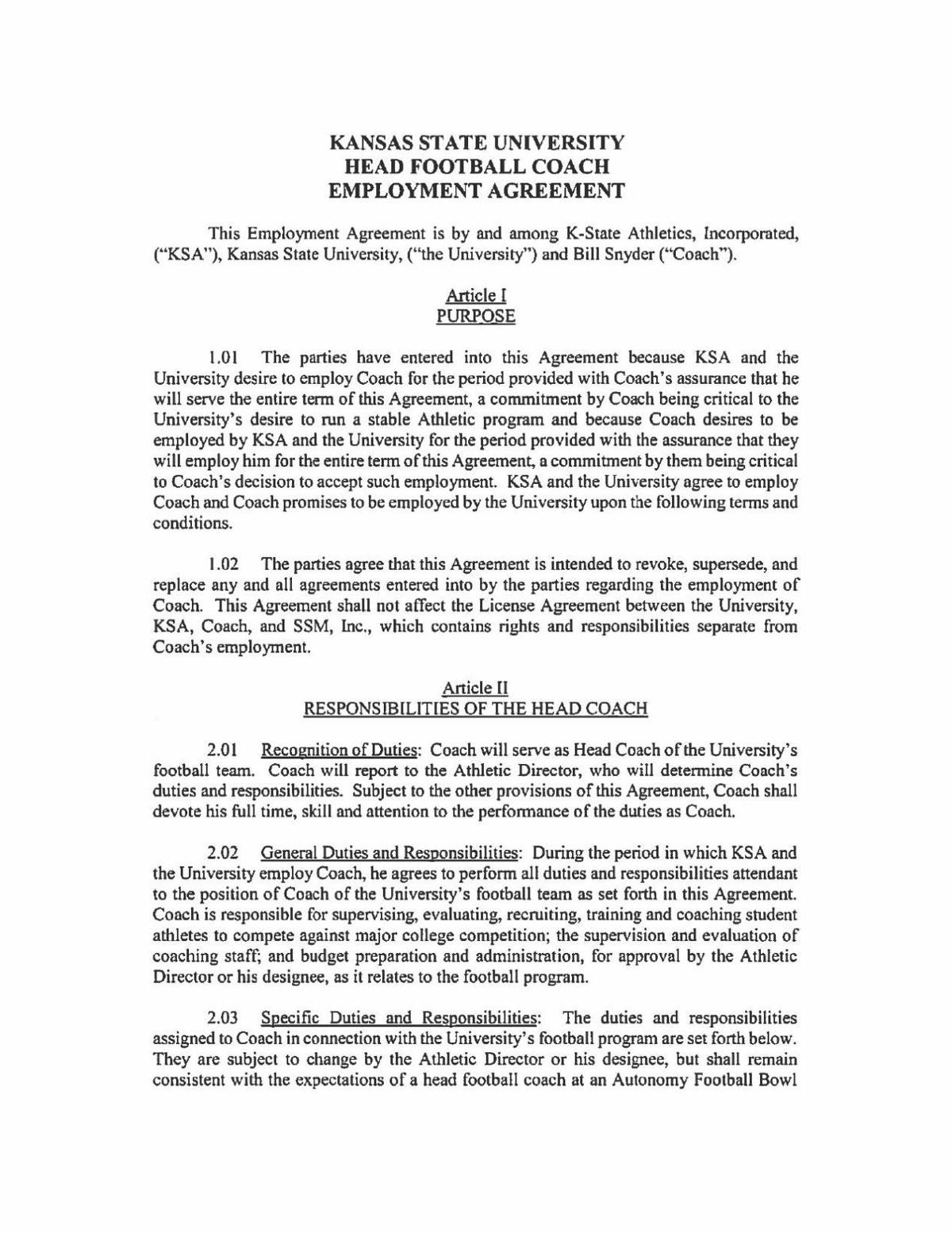 Bill Snyder S New Coaching Contract With K State Themercury Com