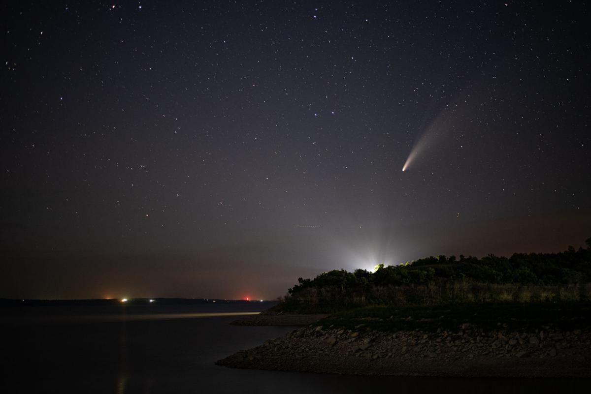 Comet NEOWISE or C/2020 F3 flies above Tuttle Creek Lake on Thursday evening at 10:08 p.m. The comet was first identified by the infrared-optimized NEOWISE spacecraft (short for Near-Earth Object Wide-field Infrared Space Explorer) on March 27, 2020 and will be visible to the naked eye until the end of July 2020. Comet NEOWISE can be found under the Big Dipper when looking in the Northwest direction. Comet NEOWISE is traveling at a speed of 17,500 miles per hour and wonÕt be visible for another 6,800 years.