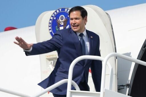 Top US diplomat Marco Rubio, pictured here leaving Panama for El Salvador, is advocating President Donald Trump's immigration policies